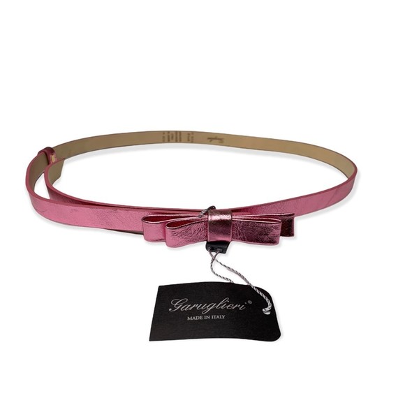 🛍️Womens Adjustable Fashion Belt Pink Metallic Bow Leather M 39-40 New - Picture 1 of 8